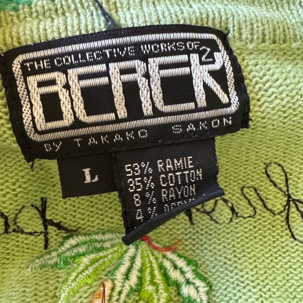 Super Rare Vintage Berek by Takako Sakon Travel Postcards Cardigan Large Green - Picture 5 of 5